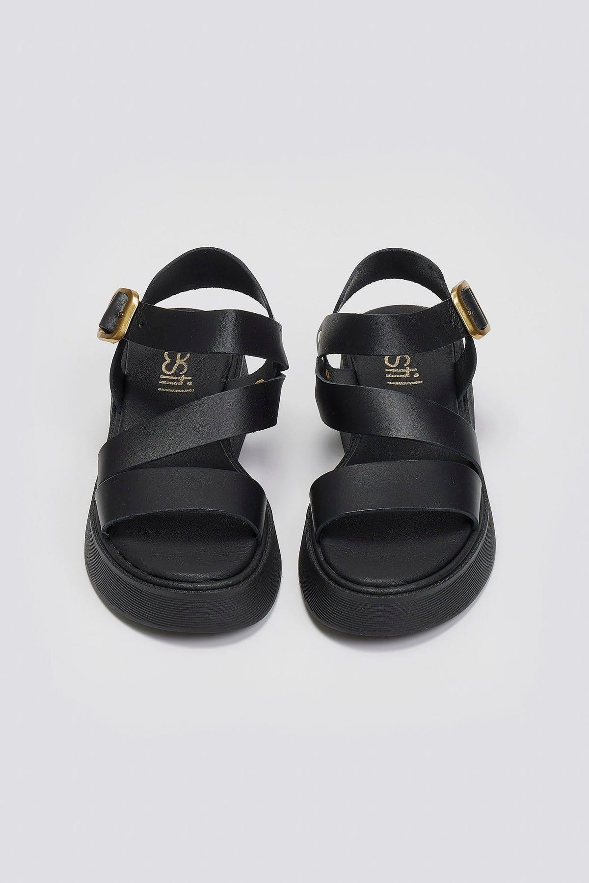Σανδάλια flatforms δερμάτινα με μπαρέτα Estil