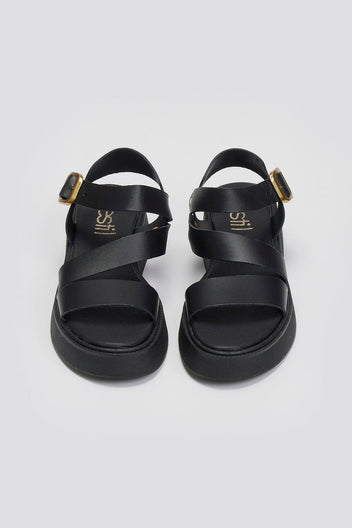 Σανδάλια flatforms δερμάτινα με μπαρέτα Estil