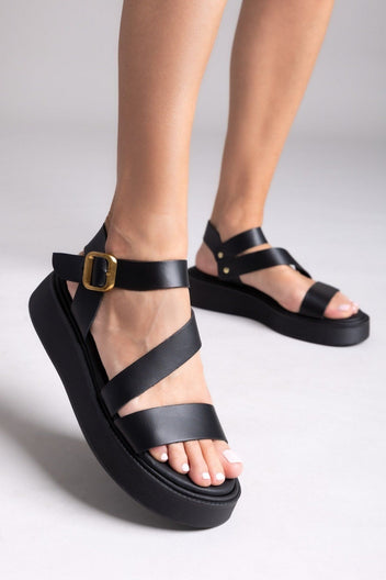 Σανδάλια flatforms δερμάτινα με μπαρέτα Estil