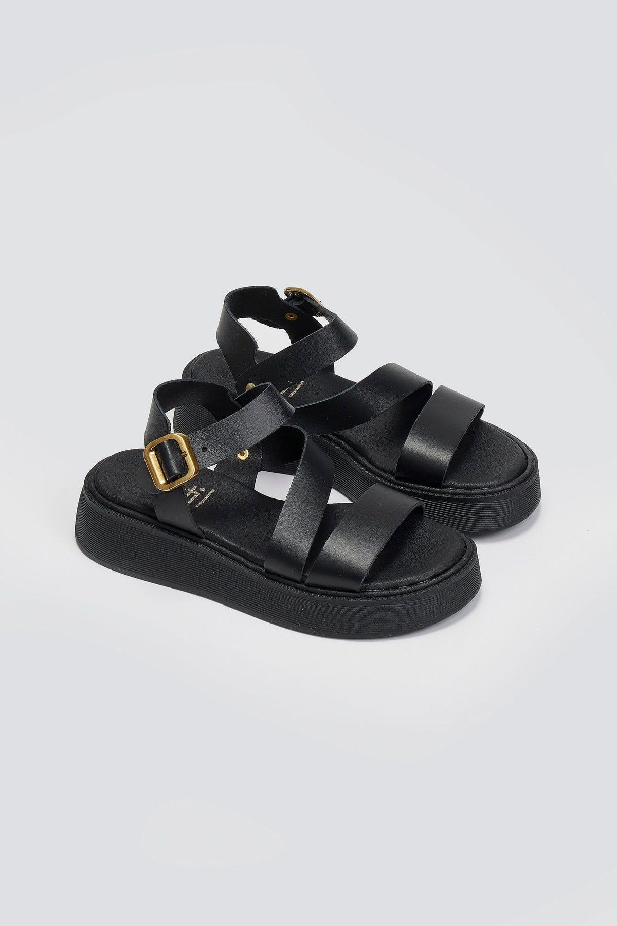 Σανδάλια flatforms δερμάτινα με μπαρέτα Estil