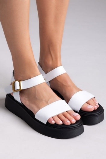Σανδάλια flatforms δερμάτινα με μπαρέτα Estil - Λευκό - thefashionproject.gr - Estil