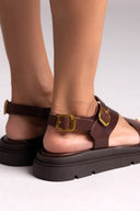 Σανδάλια flatforms δερμάτινα με μπαρέτα Tfp - Καφέ - thefashionproject.gr - TFP