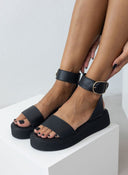 Σανδάλια flatforms δερμάτινα με μπαρέτα TFP - Μαύρο - thefashionproject.gr - TFP