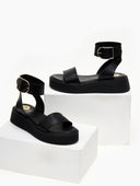 Σανδάλια flatforms δερμάτινα με μπαρέτα TFP - Μαύρο - thefashionproject.gr - TFP