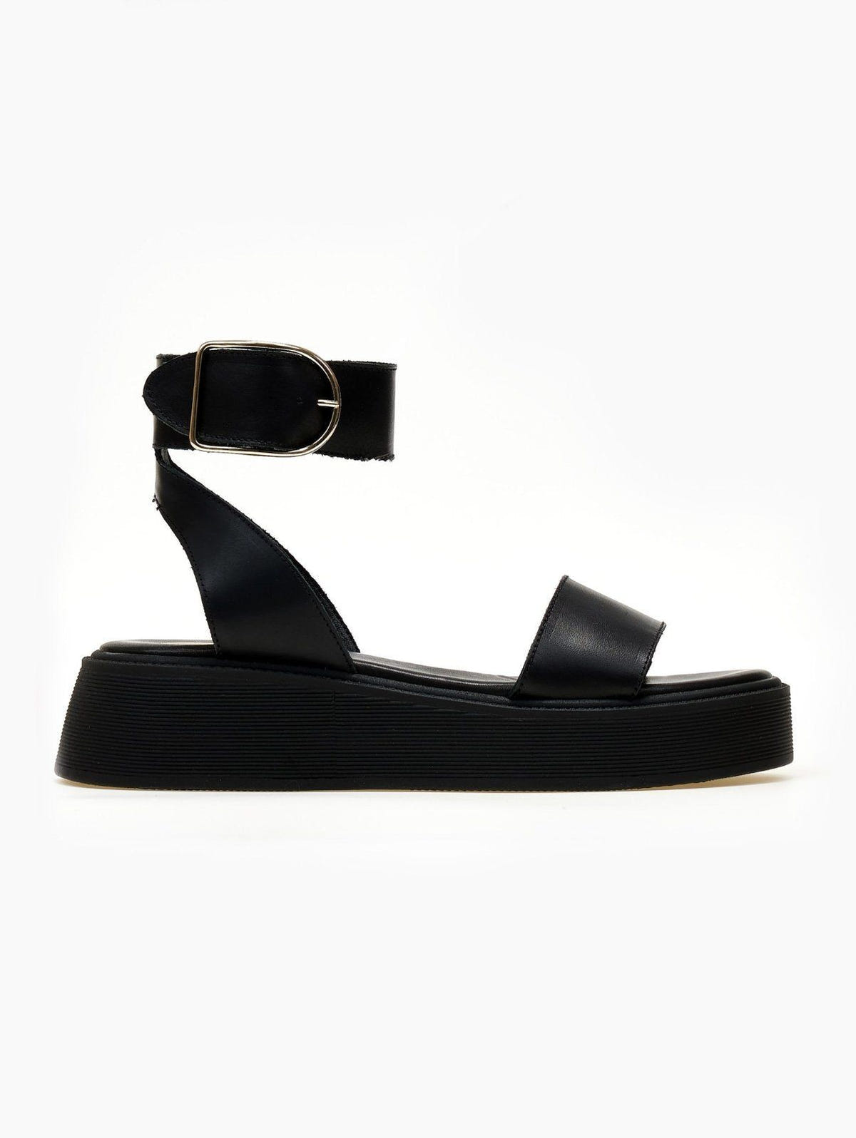 Σανδάλια flatforms δερμάτινα με μπαρέτα TFP - Μαύρο - thefashionproject.gr - TFP