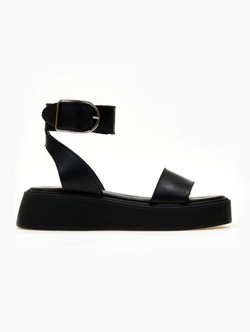 Σανδάλια flatforms δερμάτινα με μπαρέτα TFP - Μαύρο - thefashionproject.gr - TFP