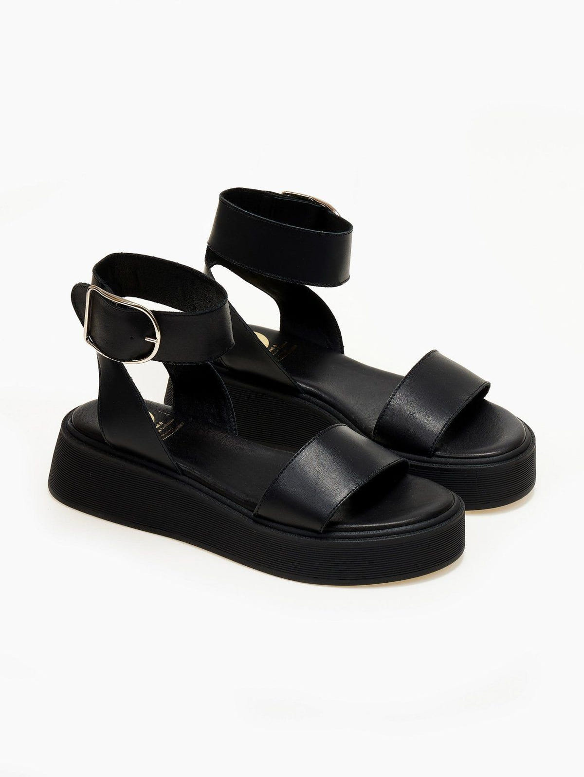 Σανδάλια flatforms δερμάτινα με μπαρέτα TFP - Μαύρο - thefashionproject.gr - TFP