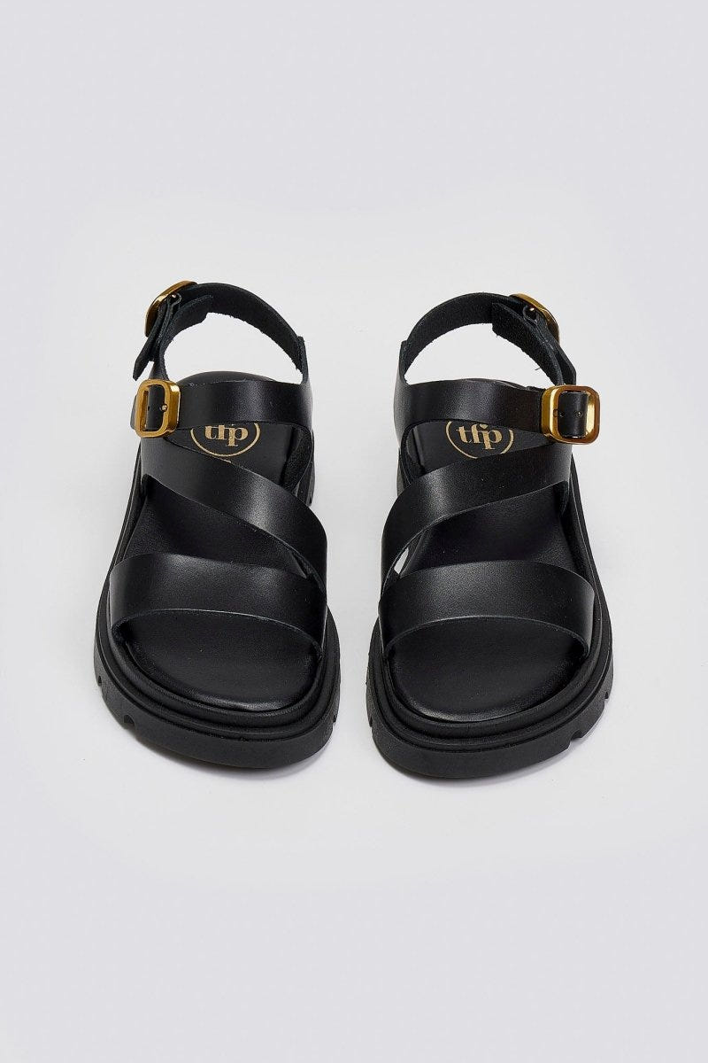 Σανδάλια flatforms δερμάτινα με μπαρέτα Tfp - Μαύρο - thefashionproject.gr - TFP