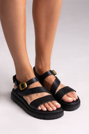 Σανδάλια flatforms δερμάτινα με μπαρέτα Tfp - Μαύρο - thefashionproject.gr - TFP