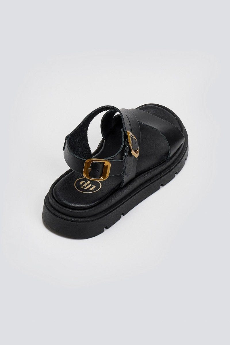 Σανδάλια flatforms δερμάτινα με μπαρέτα Tfp - Μαύρο - thefashionproject.gr - TFP