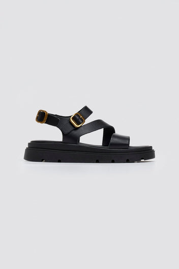 Σανδάλια flatforms δερμάτινα με μπαρέτα Tfp - Μαύρο - thefashionproject.gr - TFP