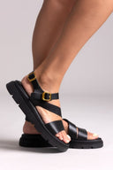 Σανδάλια flatforms δερμάτινα με μπαρέτα Tfp - Μαύρο - thefashionproject.gr - TFP