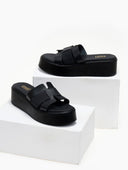 Σανδάλια flatforms δερμάτινα με περαστές φάσες Estil - Μαύρο - thefashionproject.gr - Estil