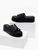 Σανδάλια flatforms δερμάτινα με περαστές φάσες Estil - Μαύρο - thefashionproject.gr - Estil
