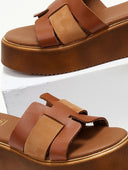 Σανδάλια flatforms δερμάτινα με περαστές φάσες Estil - Ταμπά - thefashionproject.gr - Estil