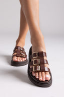 Σανδάλια flatforms δερμάτινα με περαστές φάσες Tfp