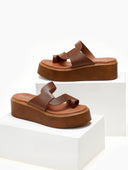 Σανδάλια flatforms δερμάτινα με περαστή φάσα Estil - Ταμπά - thefashionproject.gr - Estil