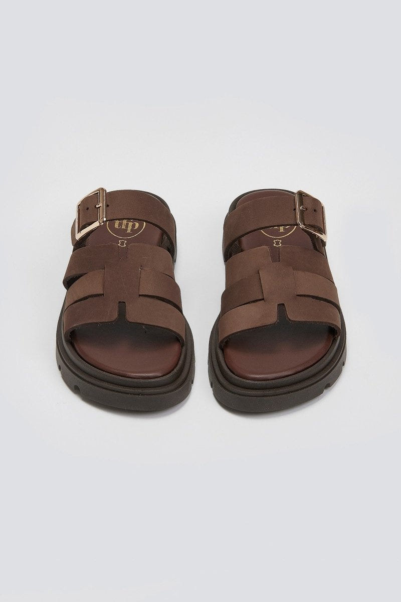 Σανδάλια flatforms δερμάτινα με περαστή φάσα Tfp - Καφέ - thefashionproject.gr - TFP