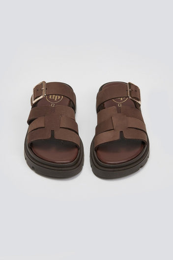 Σανδάλια flatforms δερμάτινα με περαστή φάσα Tfp - Καφέ - thefashionproject.gr - TFP