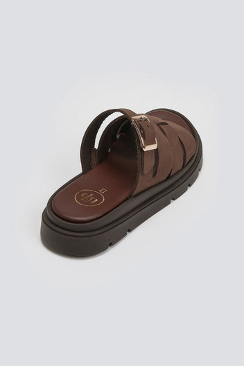 Σανδάλια flatforms δερμάτινα με περαστή φάσα Tfp - Καφέ - thefashionproject.gr - TFP