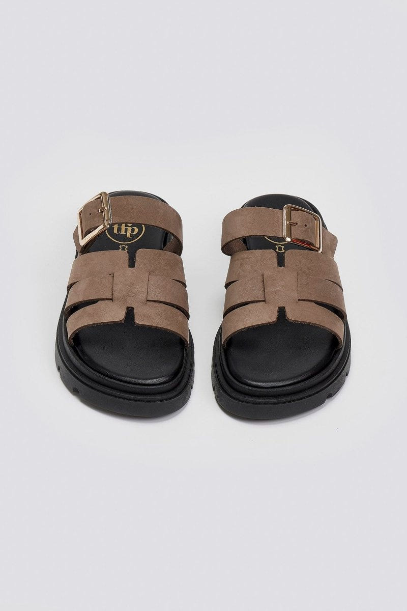 Σανδάλια flatforms δερμάτινα με περαστή φάσα Tfp - Τάουπε - thefashionproject.gr - TFP