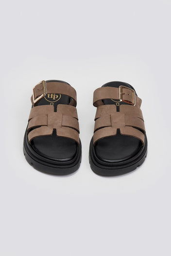 Σανδάλια flatforms δερμάτινα με περαστή φάσα Tfp - Τάουπε - thefashionproject.gr - TFP