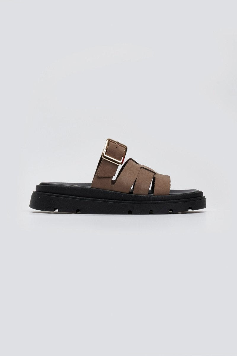 Σανδάλια flatforms δερμάτινα με περαστή φάσα Tfp - Τάουπε - thefashionproject.gr - TFP
