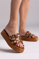 Σανδάλια flatforms δερμάτινα με ponyskin Estil - Ταμπά - thefashionproject.gr - Estil