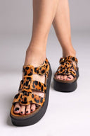 Σανδάλια flatforms δερμάτινα με print ATENEO - Leopard - thefashionproject.gr - ATENEO