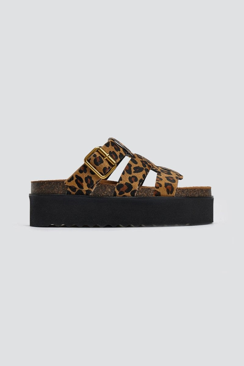 Σανδάλια flatforms δερμάτινα με print ΑΤΕΝΕΟ - Leopard - thefashionproject.gr - ATENEO