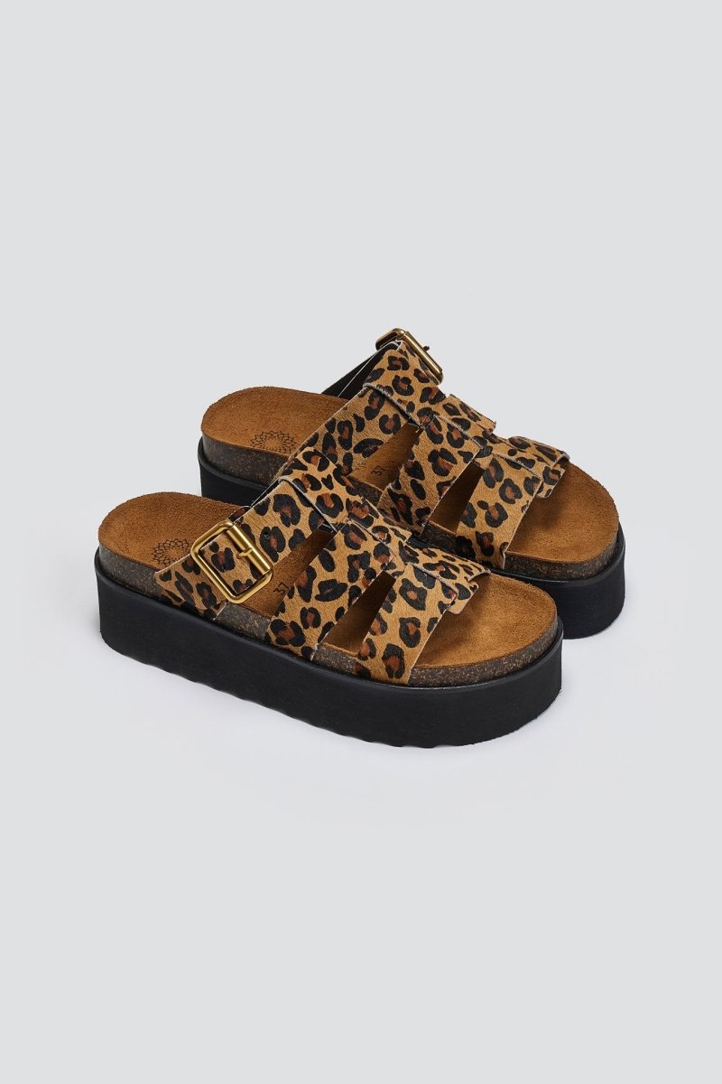 Σανδάλια flatforms δερμάτινα με print ΑΤΕΝΕΟ - Leopard - thefashionproject.gr - ATENEO