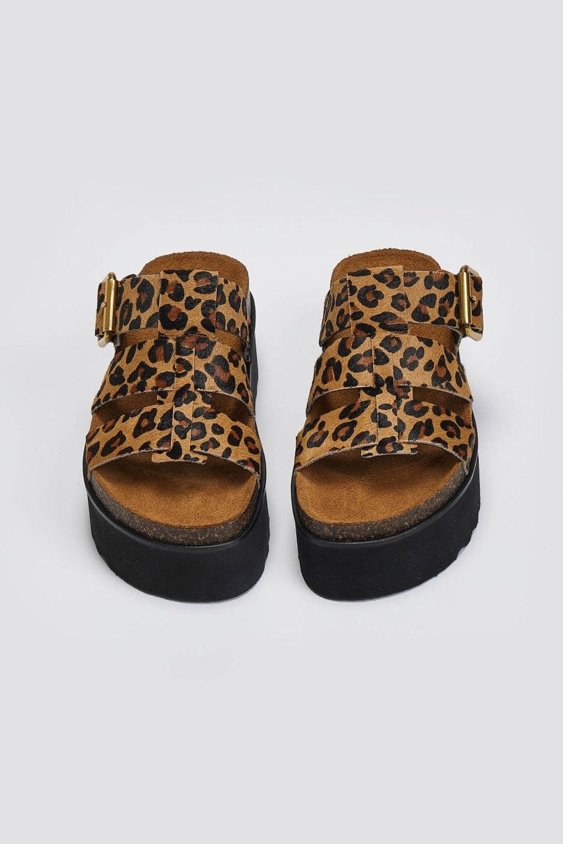 Σανδάλια flatforms δερμάτινα με print ΑΤΕΝΕΟ - Leopard - thefashionproject.gr - ATENEO