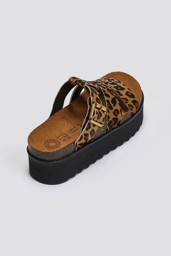 Σανδάλια flatforms δερμάτινα με print ΑΤΕΝΕΟ - Leopard - thefashionproject.gr - ATENEO