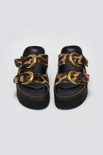 Σανδάλια flatforms δερμάτινα με print ATENEO - Leopard - thefashionproject.gr - ATENEO