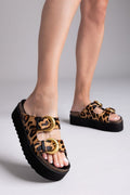 Σανδάλια flatforms δερμάτινα με print ATENEO - Leopard - thefashionproject.gr - ATENEO