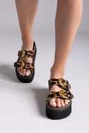 Σανδάλια flatforms δερμάτινα με print ATENEO - Leopard - thefashionproject.gr - ATENEO