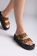 Σανδάλια flatforms δερμάτινα με print ATENEO - Leopard - thefashionproject.gr - ATENEO