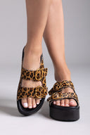 Σανδάλια flatforms δερμάτινα με print ATENEO - Leopard - thefashionproject.gr - ATENEO