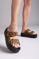 Σανδάλια flatforms δερμάτινα με print ATENEO - Leopard - thefashionproject.gr - ATENEO