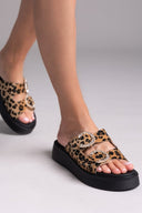 Σανδάλια flatforms δερμάτινα με print Estil - Leopard - thefashionproject.gr - Estil