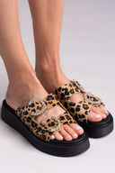 Σανδάλια flatforms δερμάτινα με print Estil - Leopard - thefashionproject.gr - Estil