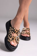 Σανδάλια flatforms δερμάτινα με print Estil - Leopard - thefashionproject.gr - Estil