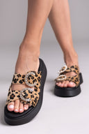 Σανδάλια flatforms δερμάτινα με print Estil - Leopard - thefashionproject.gr - Estil