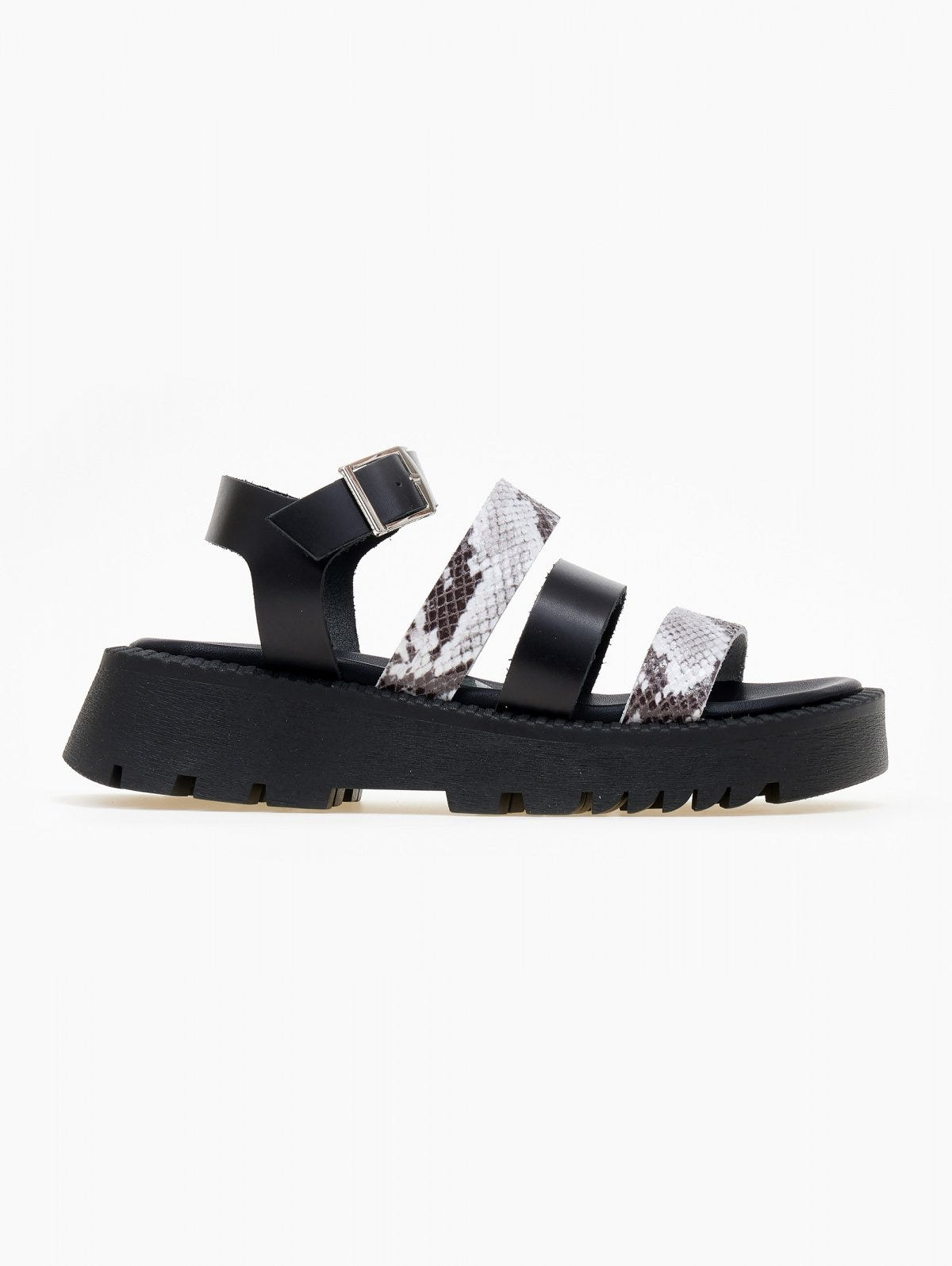Σανδάλια flatforms δερμάτινα με print TFP - Μαύρο - thefashionproject.gr - TFP