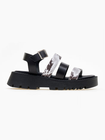 Σανδάλια flatforms δερμάτινα με print TFP - Μαύρο - thefashionproject.gr - TFP