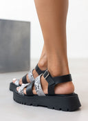 Σανδάλια flatforms δερμάτινα με print TFP - Μαύρο - thefashionproject.gr - TFP