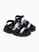 Σανδάλια flatforms δερμάτινα με print TFP - Μαύρο - thefashionproject.gr - TFP