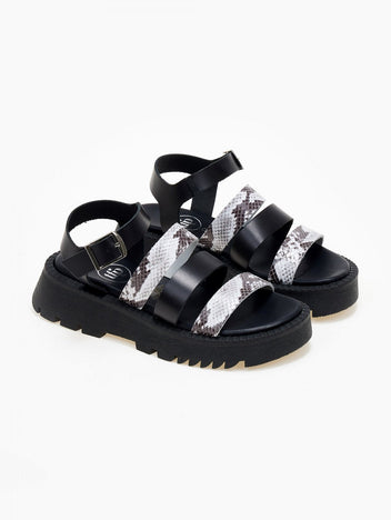 Σανδάλια flatforms δερμάτινα με print TFP - Μαύρο - thefashionproject.gr - TFP