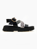 Σανδάλια flatforms δερμάτινα με print TFP - Μαύρο/Μπεζ - thefashionproject.gr - TFP