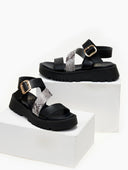 Σανδάλια flatforms δερμάτινα με print TFP - Μαύρο/Μπεζ - thefashionproject.gr - TFP